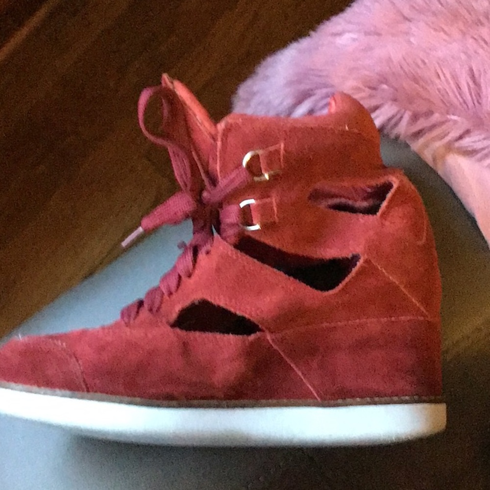 Red Suede Wedge Heel Sneaker y2K